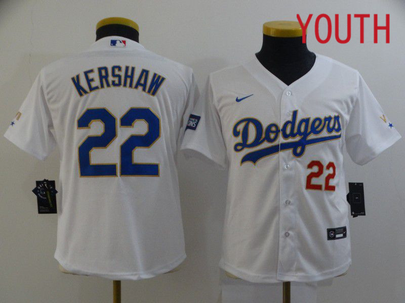 Youth Los Angeles Dodgers #22 Kershaw White Game 2021 Nike MLB Jersey1